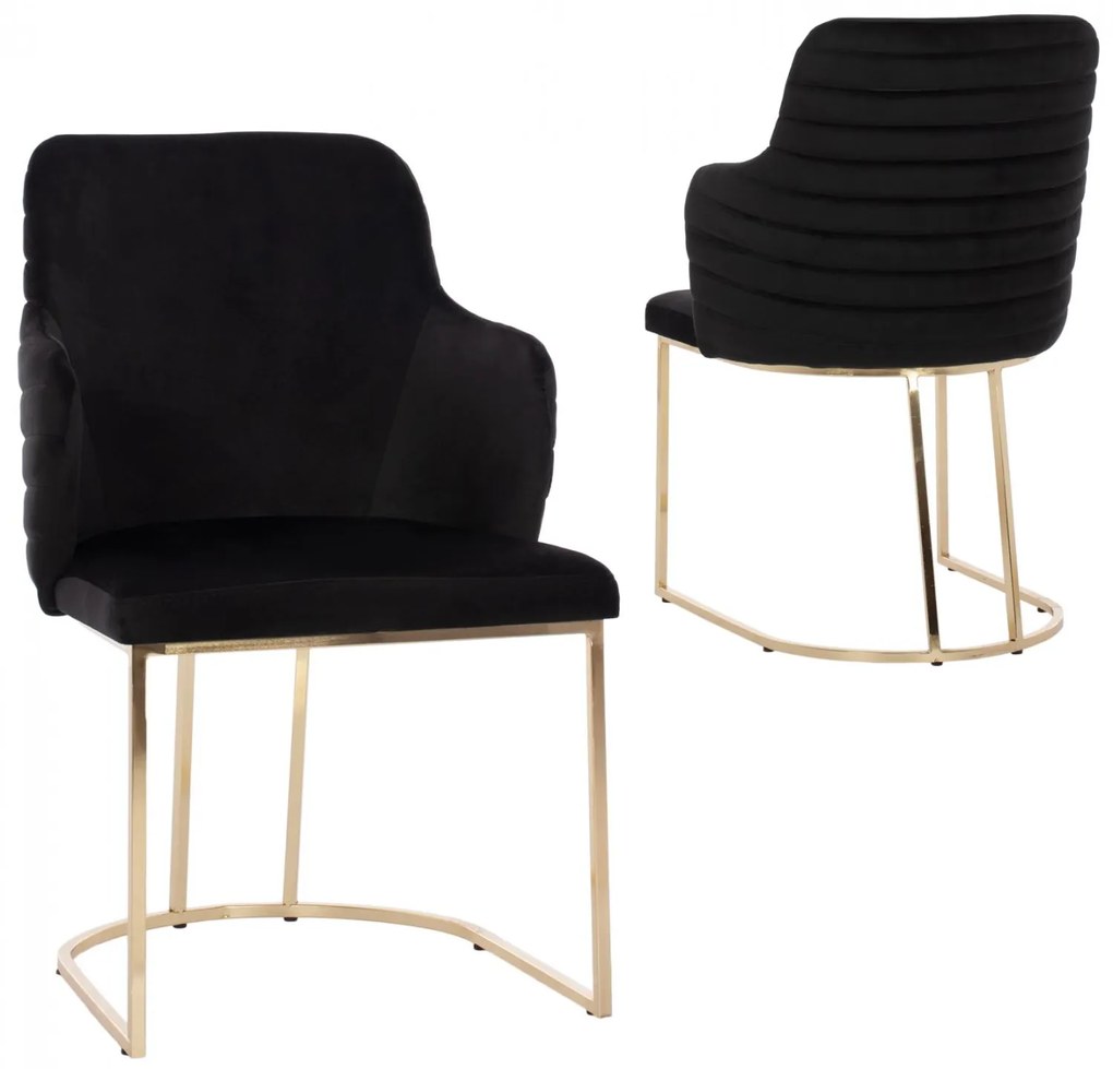 ARMCHAIR “SOLANA”  BLACK VELVET WITH METAL LEGS IN GOLD COLOR 54x63x87H CM.