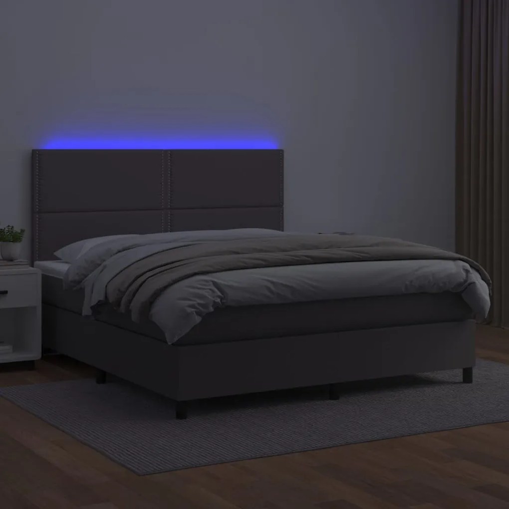 vidaXL Κρεβάτι Boxspring με Στρώμα &amp; LED Γκρι 140x200 εκ. Συνθ. Δέρμα