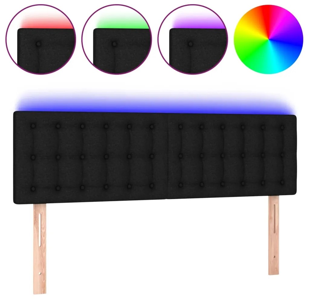 vidaXL Κεφαλάρι Κρεβατιού LED Μαύρο 144x5x78/88 εκ. Υφασμάτινο