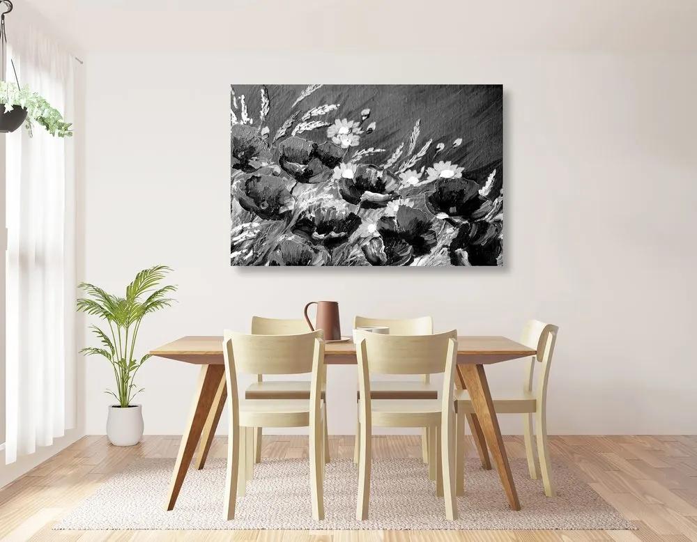 Εικόνα ζωγραφισμένες παπαρούνες αγρού σε ασπρόμαυρο - 120x80