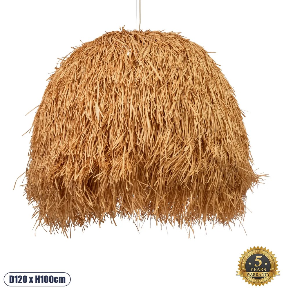 02156 GloboStar®  GUADELOUPE 02156 Boho Κρεμαστό Φωτιστικό Καμπάνα Μονόφωτο 1 x E27 IP20 Μπεζ Ράφια - Μ120 x Π120 x Υ100cm