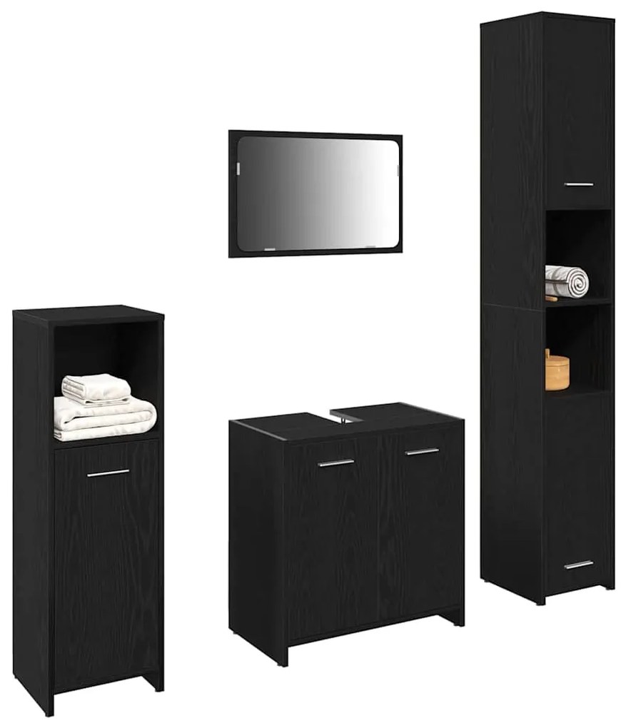 vidaXL Σετ Επίπλων Μπάνιου 4 pcs Μαύρη Οξυά 30 x 30 x 183.5 εκ.