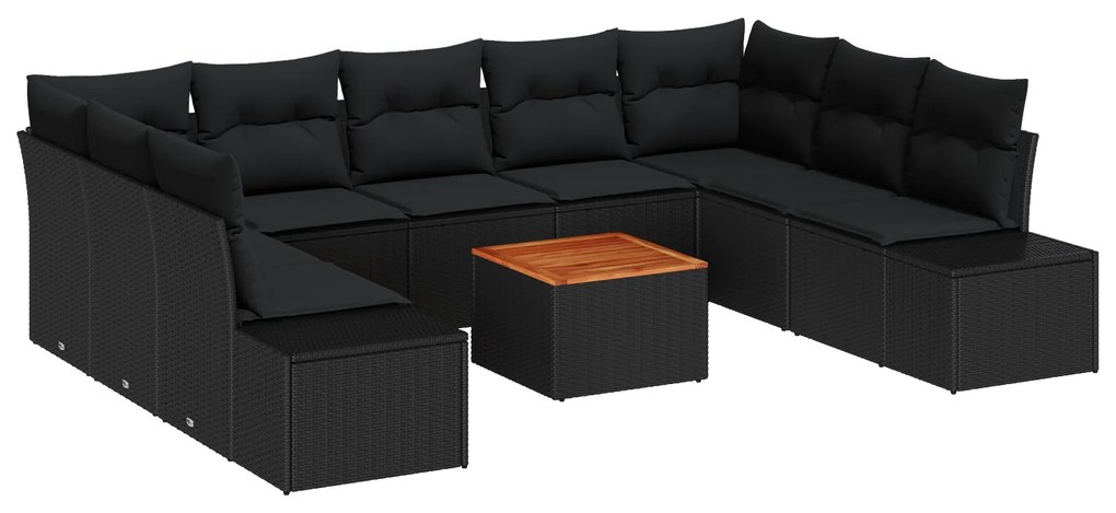 vidaXL Σετ Καναπέ Κήπου 10 pcs Μαύρο Ρατάν & Ξύλινο πλαίσιο