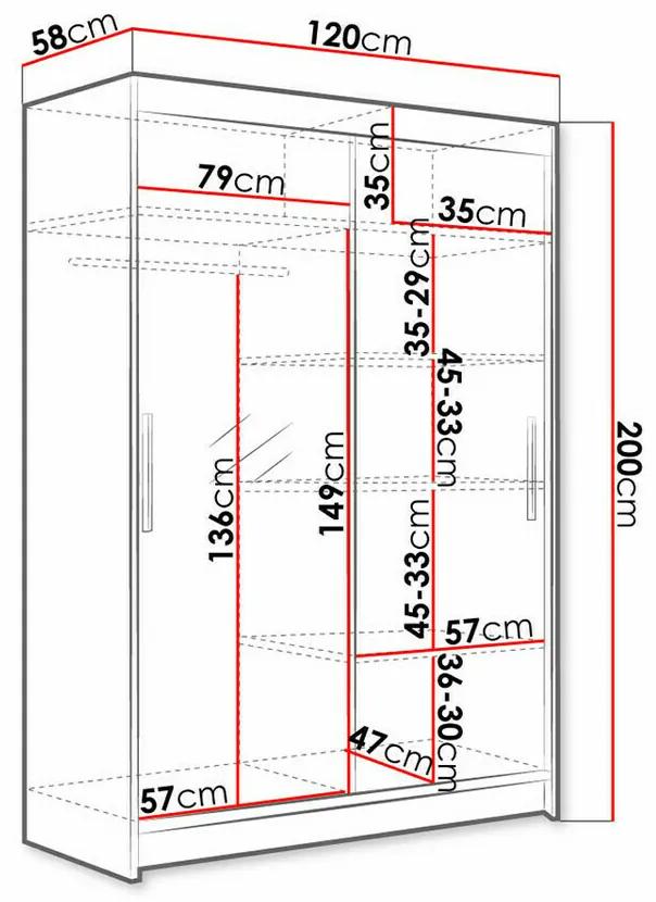 Ντουλάπα Atlanta 128, Άσπρο, 200x120x58cm, 108 kg, Πόρτες ντουλάπας: Ολίσθηση, Αριθμός ραφιών: 5, Αριθμός ραφιών: 5 | Epipla1.gr