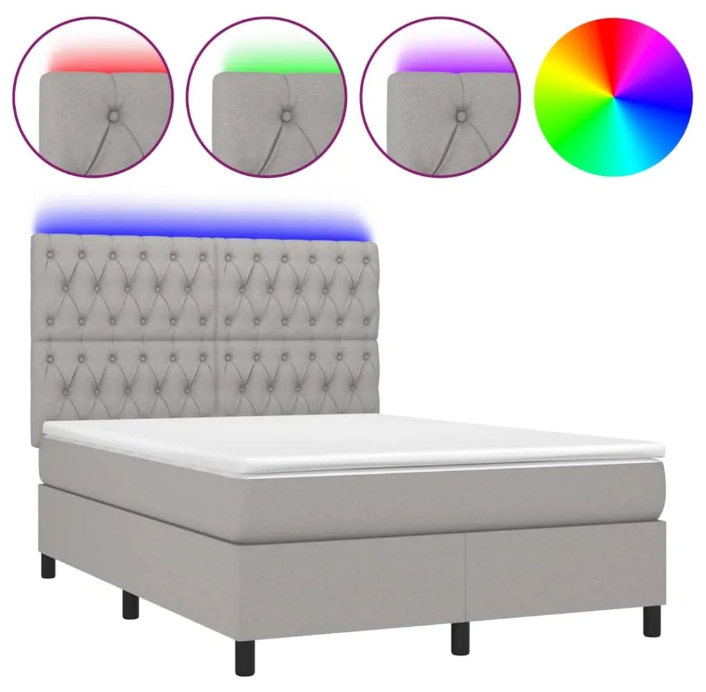 Κρεβάτι Boxspring με Στρώμα &amp; LED Αν.Γκρι 140x200εκ. Υφασμάτινο - Γκρι