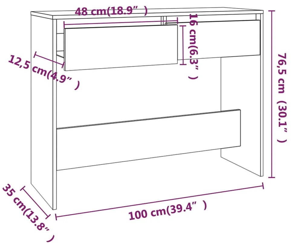 Τραπέζι Κονσόλα Sonoma Δρυς 100x35x76,5 εκ. Επεξεργασμένο Ξύλο - Καφέ