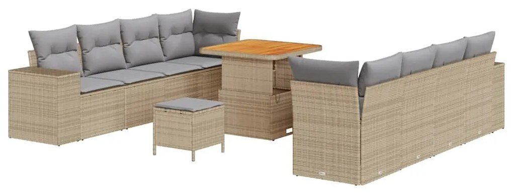 vidaXL Σετ Καναπέ Κήπου με μαξιλάρι 11 pcs Μπεζ συνθετικό ρατάν