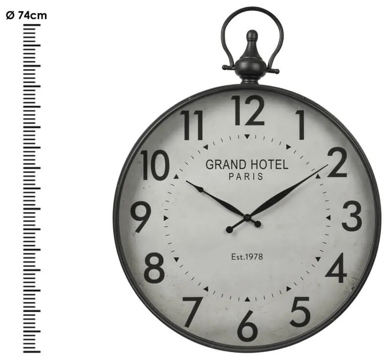 Ρολόι τοίχου μεταλλικό C37568590 Σε μαύρο μεταλλικό σκελετό και λαβή στήριξης, 57 x 7 x 74cm