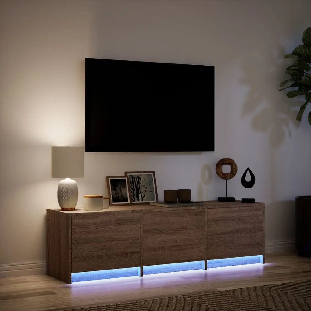 Έπιπλο Τηλεόρασης με LED Καφέ Δρυς 140x34x40 εκ. από Επεξ. Ξύλο - Καφέ