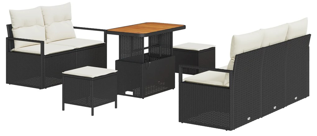 vidaXL σετ καναπέ 8 τεμαχίων με μαξιλάρια μαύρο poly rattan ακακία