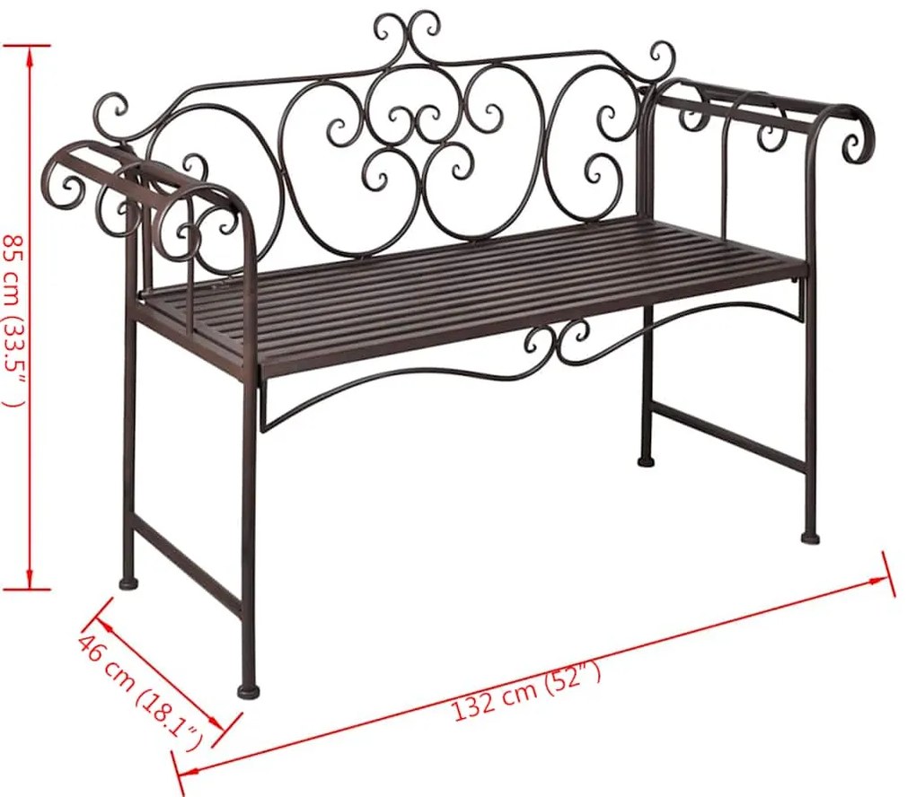 vidaXL Παγκάκι Κήπου Αντικέ Καφέ 132 εκ. Ατσάλινο