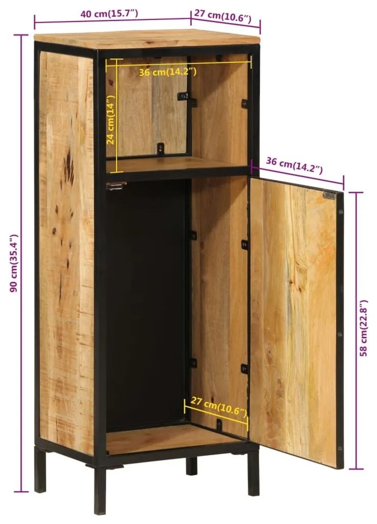 Ντουλάπι Μπάνιου 40x27x90 εκ. από Μασίφ Ξύλο Μάνγκο και Σίδηρο - Καφέ