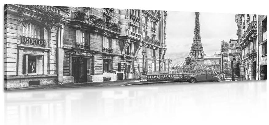 Άποψη εικόνας του Πύργου του Άιφελ από την οδό του Παρισιού σε μαύρο & άσπρο - 150x50