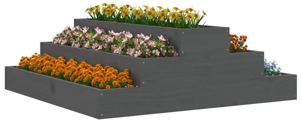 vidaXL Ζαρντινιέρα Γκρι 80 x 80 x 27 εκ. από Μασίφ Ξύλο Πεύκου