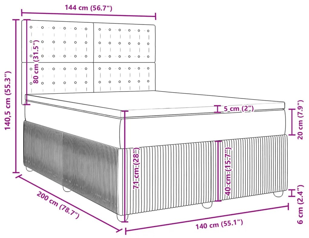 Κρεβάτι Boxspring με Στρώμα Σκούρο Καφέ 140x200 εκ Υφασμάτινο - Καφέ