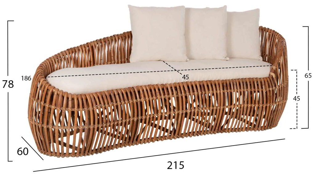 ΚΑΝΑΠΕΣ-ΑΝΑΚΛΙΝΤΡΟ LANTRY HM5991 ΦΥΣΙΚΟ RATTAN- ΛΕΥΚΑ ΜΑΞΙΛΑΡΙΑ 215x60x78Yεκ.