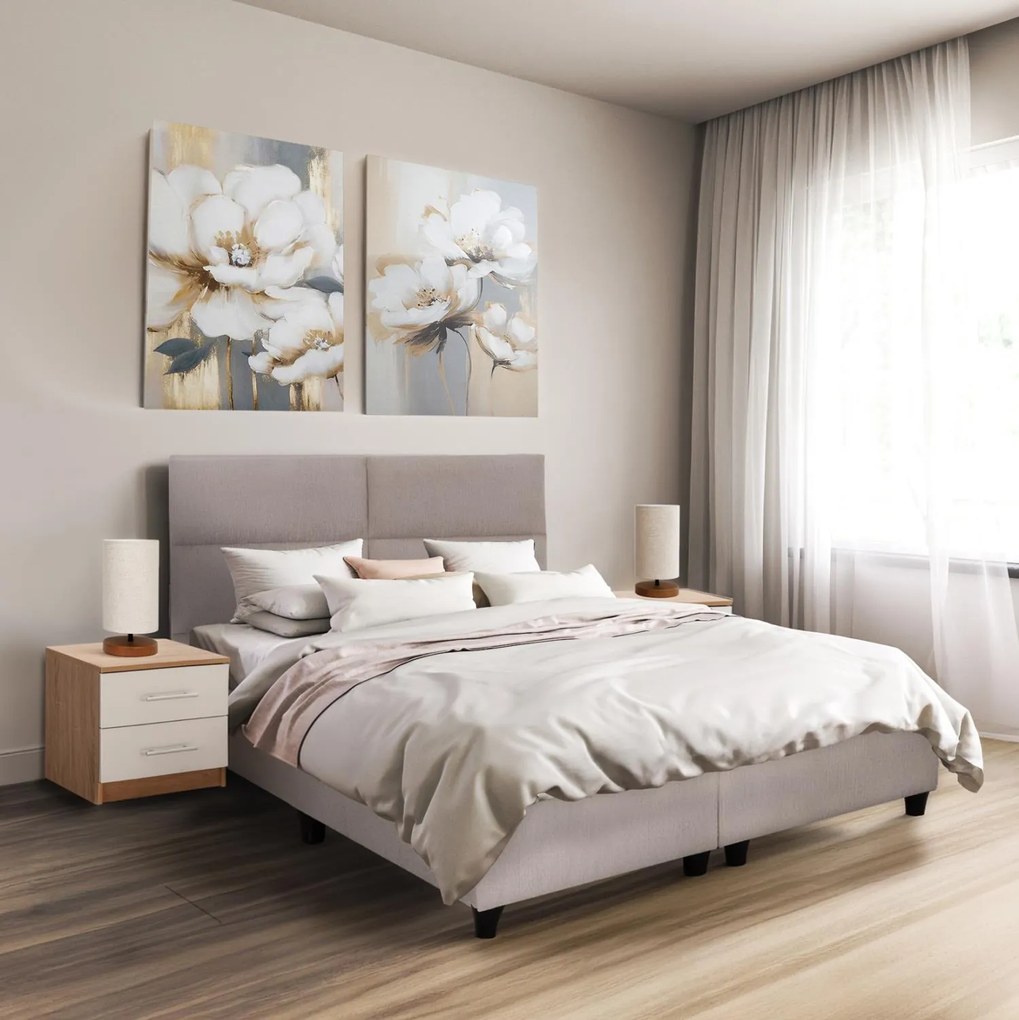 Επενδυμένο Κρεβάτι MILO Διπλό με Μπέζ Ύφασμα 160x200εκ. 160x202x136 εκ.