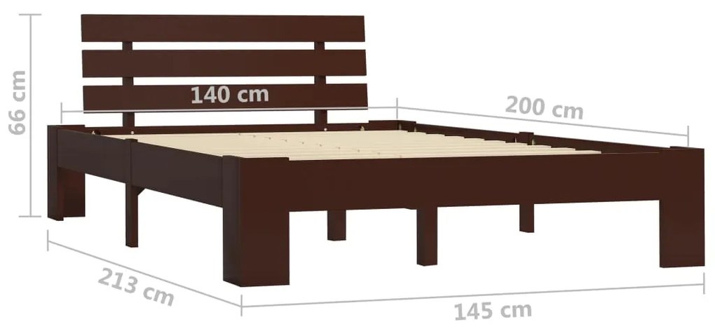 Πλαίσιο Κρεβατιού Σκούρο Καφέ 140x200 εκ. από Μασίφ Ξύλο Πεύκου - Καφέ