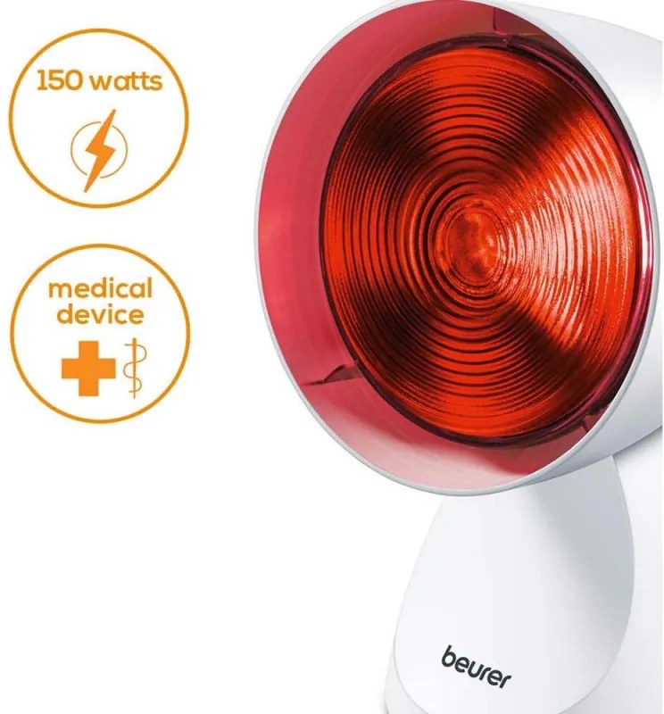 Λαμπτήρας υπερύθρων Beurer IL 21, 150W, 5 ρυθμίσεις κλίσης, Συνεχής λειτουργία, Γυαλιά ασφαλείας, Λευκό