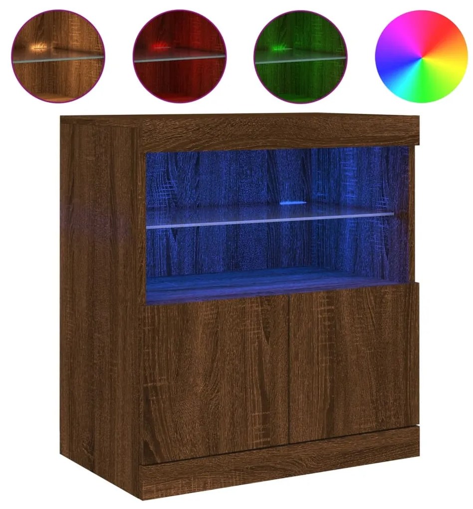 vidaXL Μπουφές με LED Καφέ Δρυς 60 x 37 x 67 εκ.
