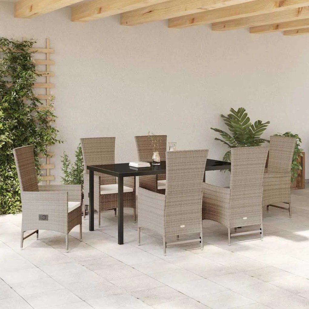 vidaXL Σέτ φαγητού για κήπο με μαξιλάρι 7 pcs Μπεζ συνθετικό ρατάν