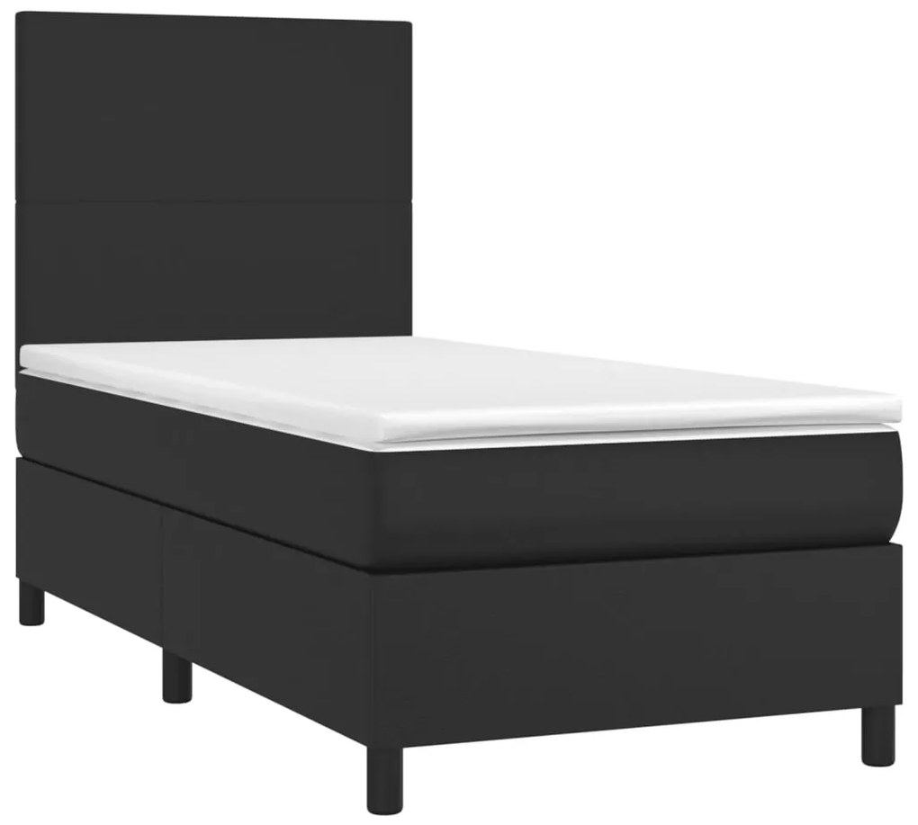 vidaXL Κρεβάτι Boxspring με Στρώμα Μαύρο 90x190εκ. από Συνθετικό Δέρμα