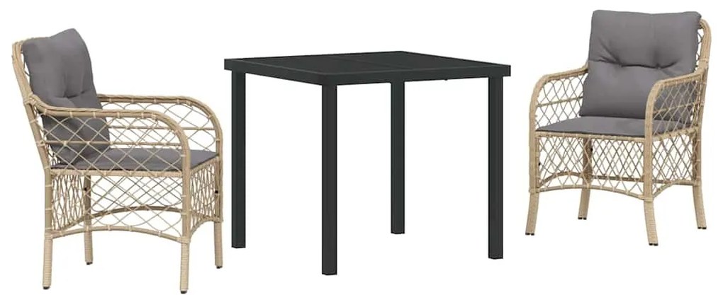 vidaXL Σέτ φαγητού για κήπο με μαξιλάρι 3 pcs Μπεζ Πολυ ράταν