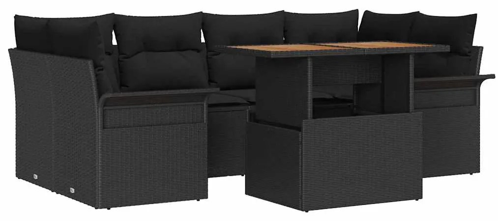 vidaXL Σετ Καναπέ Κήπου με μαξιλάρι 7 pcs Μαύρο