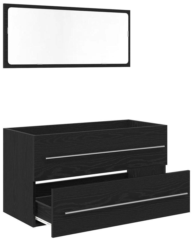 vidaXL Ντουλάπα με Καθρέφτη Μαύρη Βελανιδιά 90x45x1,5 εκ. Κατασκευασμένο Ξύλο