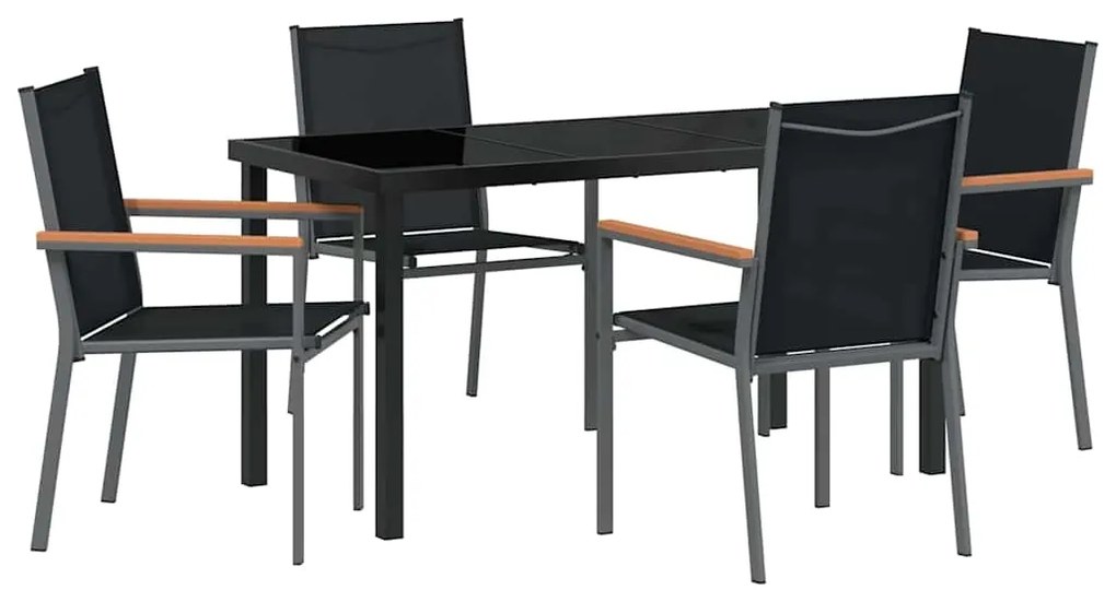 vidaXL Σέτ φαγητού για κήπο 5 pcs Μαύρο Textilene και ατσάλι