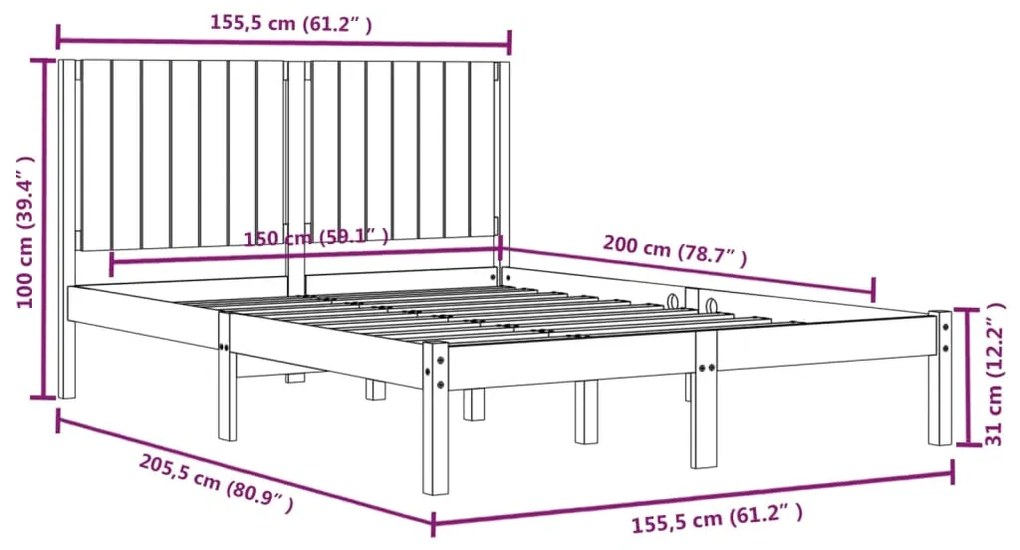 ΠΛΑΙΣΙΟ ΚΡΕΒΑΤΙΟΥ ΛΕΥΚΟ 150 X 200 ΕΚ. ΜΑΣΙΦ ΞΥΛΟ 5FT KING SIZE 3104419