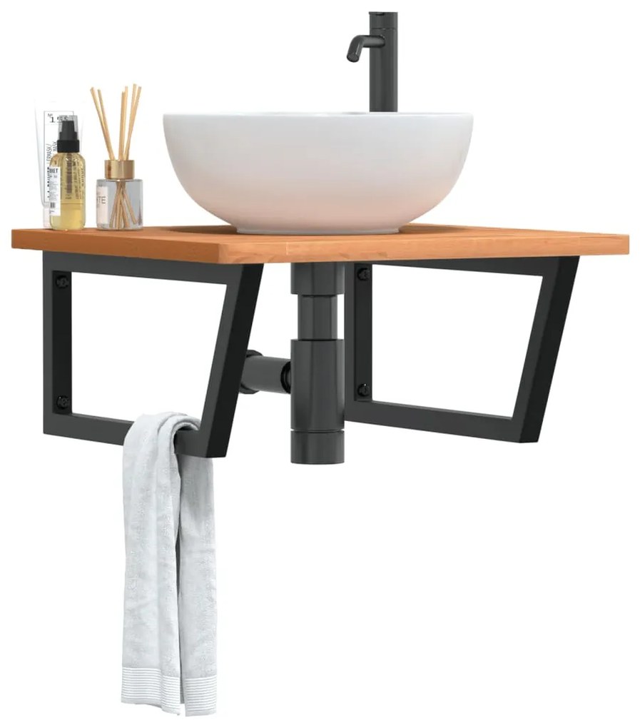 Ράφι Νιπτήρα Τοίχου από Ατσάλι / Μασίφ Ξύλο Οξιάς