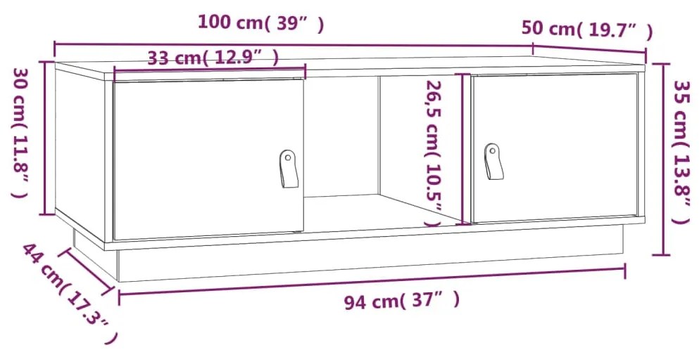 Τραπεζάκι Σαλονιού Γκρι 100x50x35 εκ. από Μασίφ Ξύλο Πεύκου - Καφέ