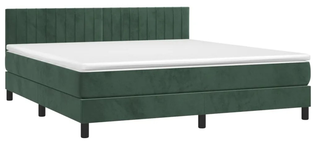 vidaXL Κρεβάτι Boxspring με Στρώμα Σκούρο Πράσινο 160x200εκ. Βελούδινο