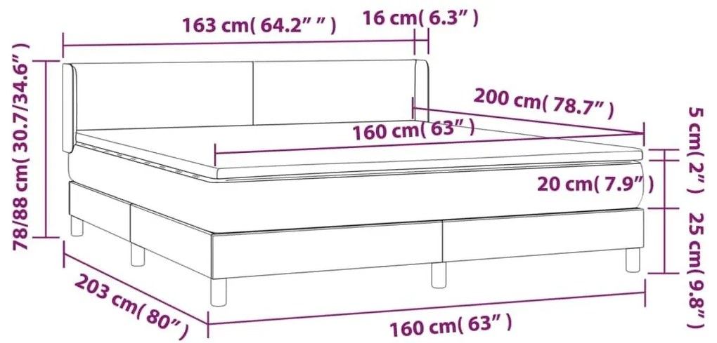 Κρεβάτι Boxspring με Στρώμα Μαύρο 160x200εκ.από Συνθετικό Δέρμα - Μαύρο