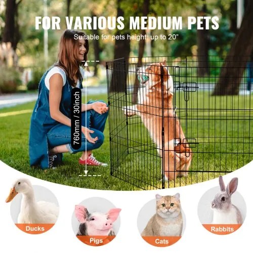 VEVOR Dog Playpen 8 Panels Foldable Metal Dog Exercise Pen with Bottom Pad 30&quot;H