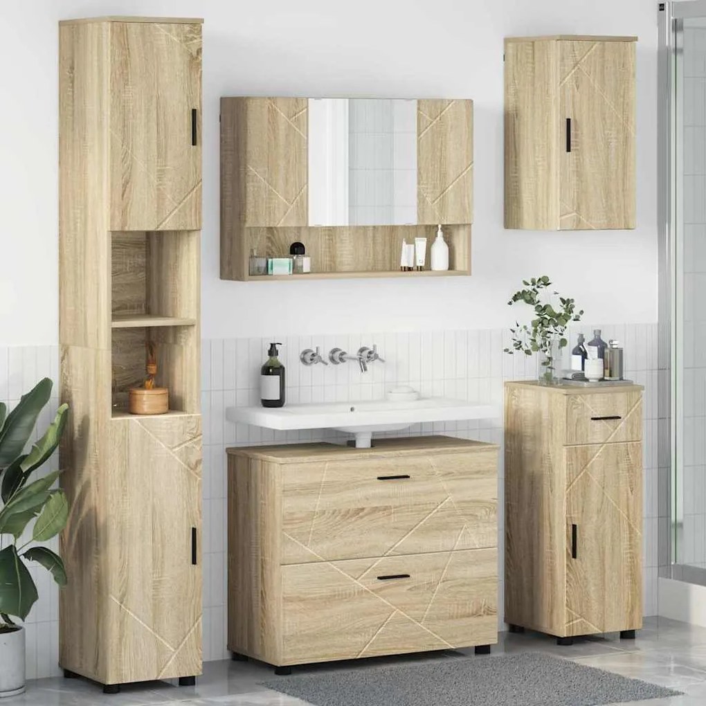 vidaXL Σετ Επίπλων Μπάνιου με ράφι 5 pcs Sonoma Δρυς 30 x 35 x 192 εκ.