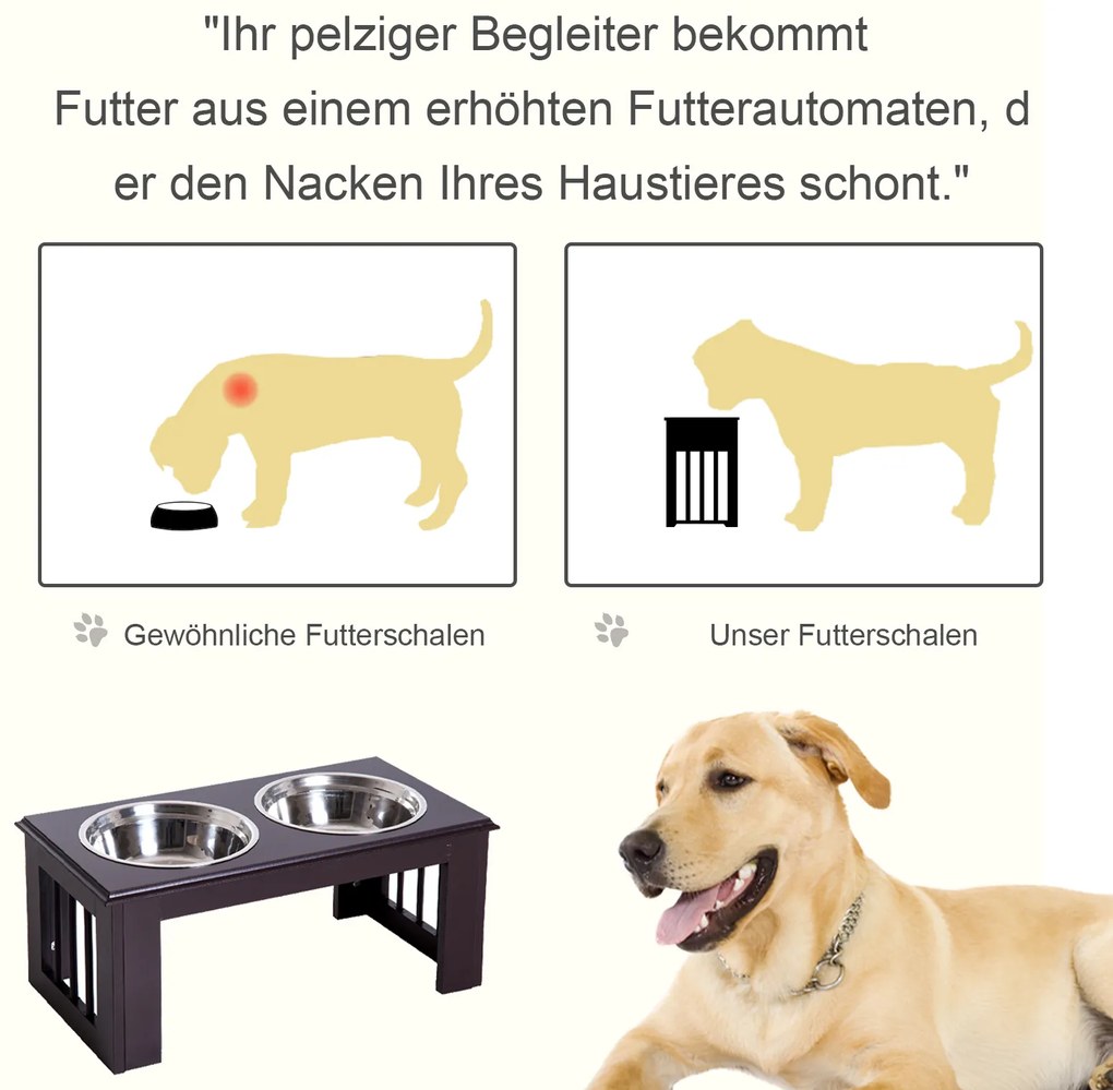 PawHut Σταθμός τροφοδοσίας σκύλου, αντιολισθητικός, 58,4 x 30,5 x 25,4cm, Γκρι, 2L ανά μπολ