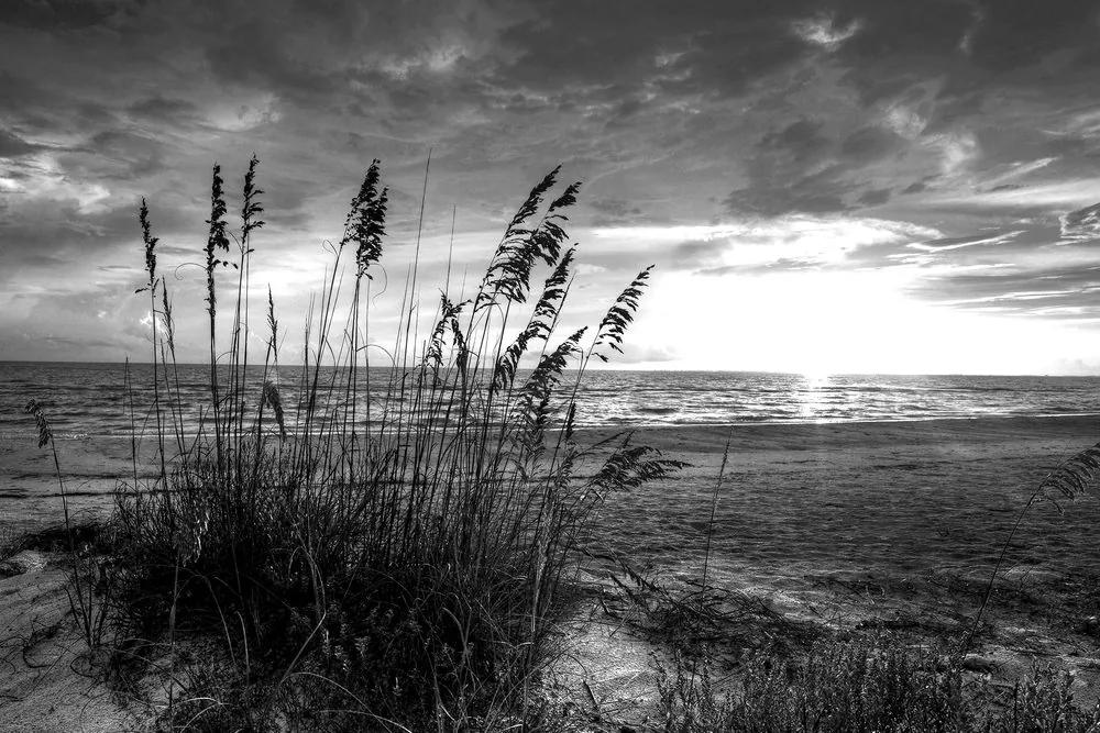 Εικόνα ηλιοβασίλεμα στην παραλία σε μαύρο & άσπρο - 120x80