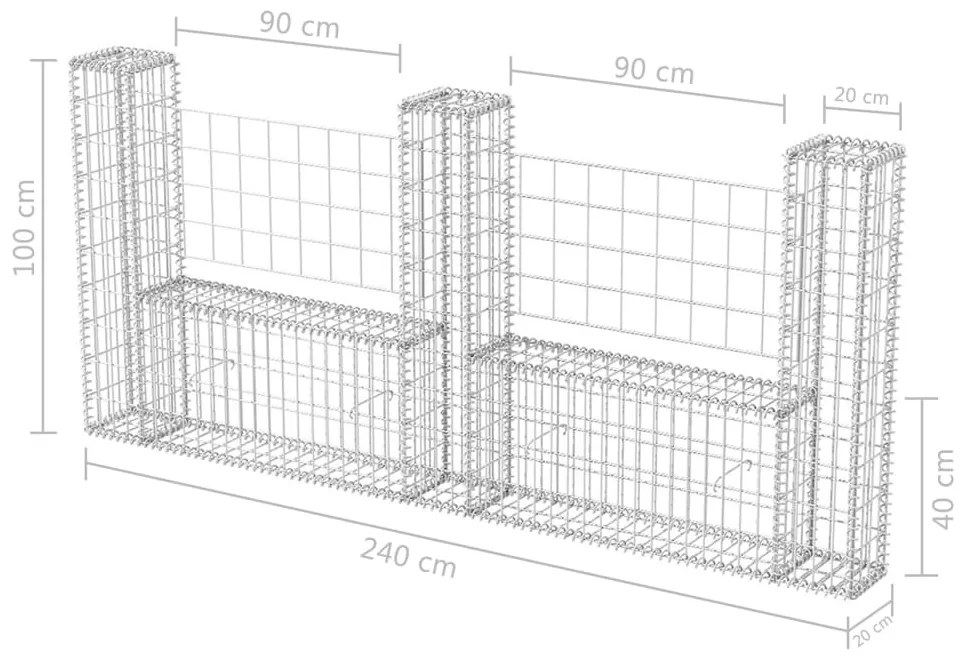 vidaXL Συρματοκιβώτιο σε Σχήμα «U» 240x20x100 εκ Γαλβανισμένος Χάλυβας