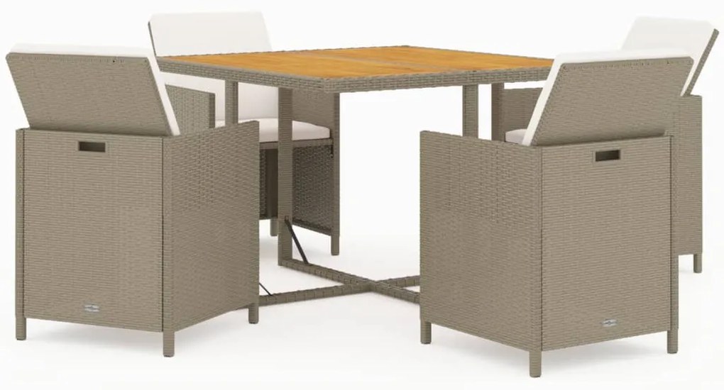 vidaXL Σετ Τραπεζαρίας Κήπου 5 τεμ. Μπεζ Συνθετικό Ρατάν με Μαξιλάρι