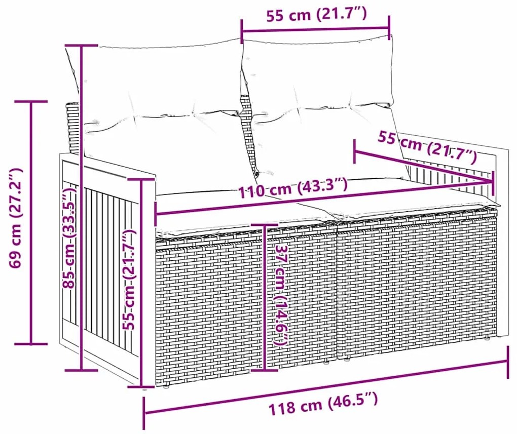 vidaXL Σετ Καναπέ Κήπου με μαξιλάρι 12 pcs Μαύρο 90 x 55 x 71 cm