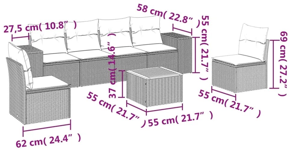 vidaXL Σαλόνι Κήπου Σετ 7 τεμ. Μπεζ Συνθετικό Ρατάν με Μαξιλάρια