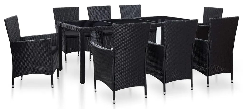 vidaXL Σετ Τραπεζαρίας Εξωτερικού Χώρου 9 τεμ. Μαύρο Συνθετικό Ρατάν