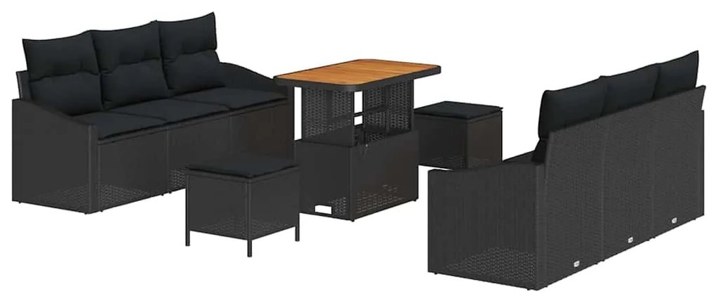 vidaXL Σετ Καναπέ Κήπου με μαξιλάρι 9 pcs Μαύρο Πολυ ράταν