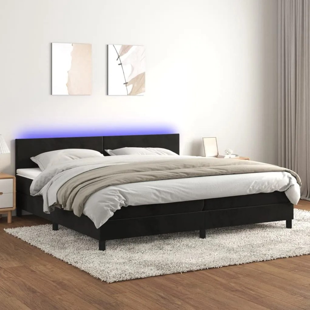 ΚΡΕΒΑΤΙ BOXSPRING ΜΕ ΣΤΡΩΜΑ &amp; LED ΜΑΥΡΟ 200X200 ΕΚ. ΒΕΛΟΥΔΙΝΟ 3134305