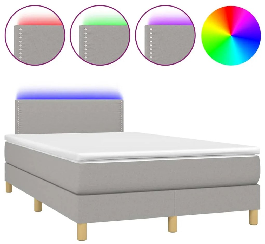 vidaXL Κρεβάτι Boxspring με Στρώμα & LED Αν.Γκρι 120x200 εκ Υφασμάτινο