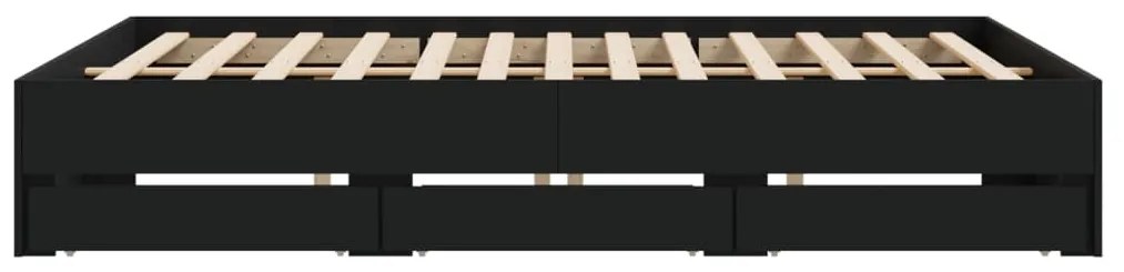 vidaXL Πλαίσιο Κρεβατιού με Συρτάρια Μαύρο 160x200 εκ Επεξεργ. Ξύλο