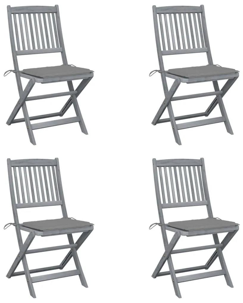 Καρέκλες Εξωτ. Χώρου Πτυσ. 4 τεμ Μασίφ Ξύλο Ακακίας &amp; Μαξιλάρια - Γκρι