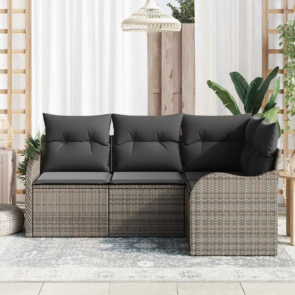vidaXL Σετ Καναπέ Κήπου με μαξιλάρι 4 pcs Γκρι Πολυ ράταν